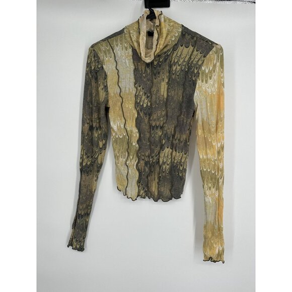 Urban Outfitters Women's Blouse Sheer‎ Y2K turtleneck Yellow Brown Size Large - Picture 1 of 5